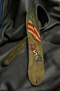 Guitar strap leather tooled all hand made in USA "The Patriot" new 3.5" - Picture 1 of 8