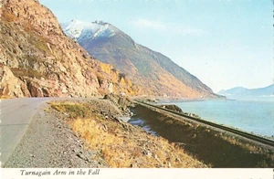 Postal Turnagain Arm Waterway, carretera escénica y ferrocarril, postal festoneada de colección - Imagen 1 de 2