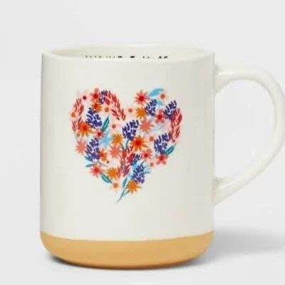 Midwest Bonita Taza de Café de Gres 16oz (Blanca con Corazón Floral) TOTALMENTE NUEVA Foto 1 de 3