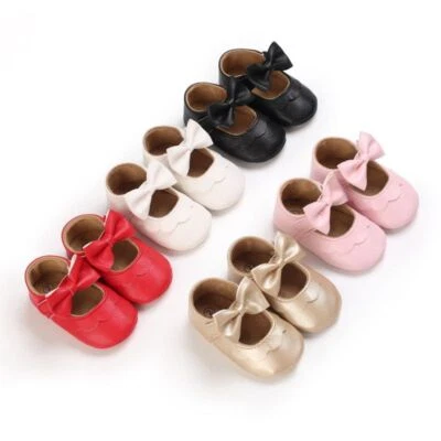Baby kids Newborn Girls Bow Christening Party Pram Shoes Wedding Comfy Slippers - Image 1 of 4