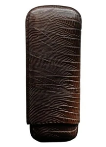 MARTIN WESS LIZARD BROWN GOATSKIN / COWHIDE LEATHER 2 GIGANTE CIGAR CASE * NEW* - Picture 1 of 1