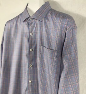 Peter Millar Button Front Shirt Blue Red Yellow Fine Checks Size XXL Long Sleeve - Picture 1 of 12