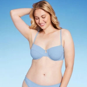 NWOT Shade & Shore Ribbed Underwire Bikini Light Blue Top 34DD - Picture 1 of 1