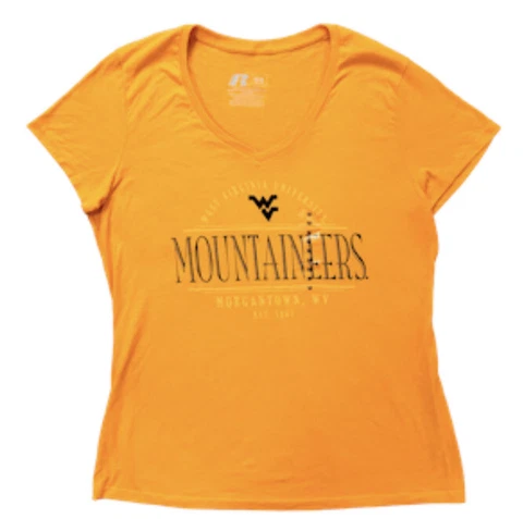 WVU Mountaineers Yellow Short Sleeve V-neck Lightweight Tee T-Shirt Womens M New Cover