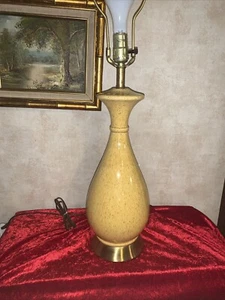 MCM Vintage BERGER Pottery Yellow Gold Glaze With Natural Flex GLAZE TABLE LAMP - Picture 1 of 12