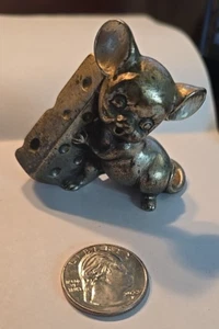 Peltro Italien Maus mit Käse Briefbeschwerer massives Zinn 2 cm groß - Bild 1 von 6