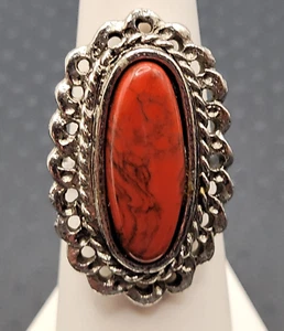 Southwestern-Stil Faux roter Jaspis filigran silberfarben verstellbar Vintage Ring - Bild 1 von 15