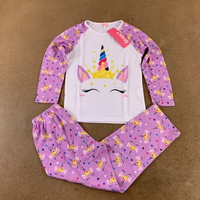 QPANCY Niñas Talla 4-5 Púrpura Unicornio Gráfico Manga Larga Conjunto de Pijama 2 Piezas Nuevo con Etiquetas Foto 1 de 4