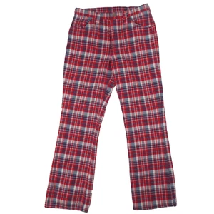 VTG 70s Wrangler Bell Bottoms Mens 32x32 (Actual 29x30) Red Plaid Flared USA - Picture 1 of 12