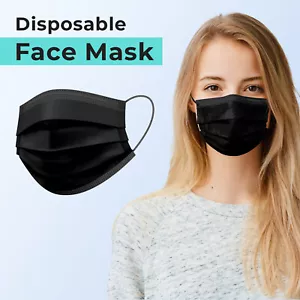 50/100 pezzi nero maschera viso a 3 strati copribocca anello orecchio monouso non medico - Foto 1 di 6