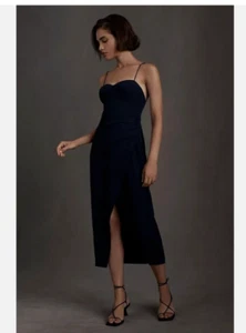 Vestido BHLDN Georgette Mujer AZUL MARINO Cruzado Correa de Espagueti Hendidura Talla 10 NUEVO - Imagen 1 de 9