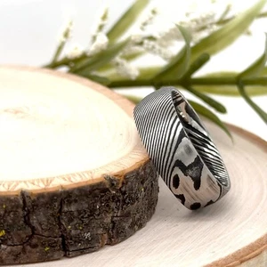 Wavy Groove Zebra Brushed Band 8MM Black & Silver Tungsten Christmas Gifts Ring - Picture 1 of 4