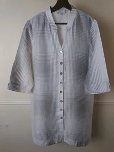 Sahara White Grey Check Linen Crinkle Shirt Tunic Oversized Size M/L - Picture 1 of 15