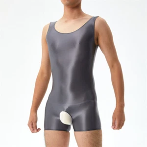 Men Open-crotch Bodysuit Jumpsuit Slim Sexy Lingerie Catsuit Oiled Sheer Fashion - Picture 1 of 24