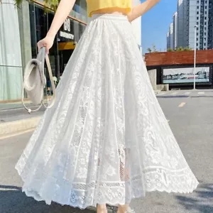 Maxi Falda con cordones cintura alta | Mujeres Trabajo escolar Oficina Una Línea Vintage Retro Sk - Imagen 1 de 8