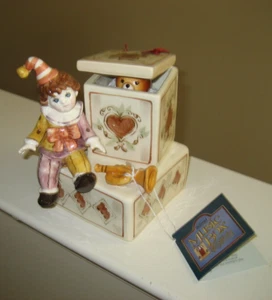 SCHMID MUSIC BOX W/ CLOWN AND BEAR MOVES UP & DOWN "THE ENTERTAINER" W/ORIG TAG - Picture 1 of 5