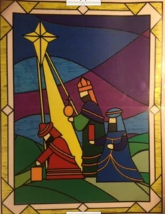 NATIVITY STAINED GLASS cling 1 big Christmas window decoration manger WISE MEN - Picture 1 of 2