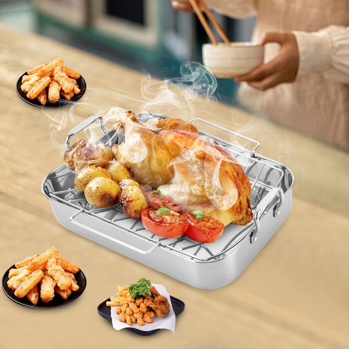 Chicken Turkey Rack Roasting Pan With Rack E-far E-far Turkey