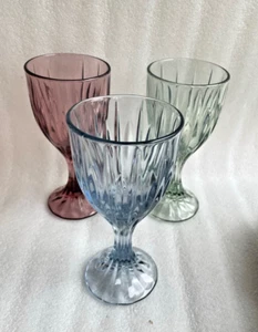 Set of 3 Noritake Entree Crystal wine Goblets Glasses 7" Light Green,Blue,Purple - Picture 1 of 3