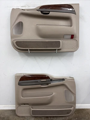99-07 Ford Excursion F250 F350 Front Driver & Passenger Door Panels OEM Tan/Wood - Image 1 of 4