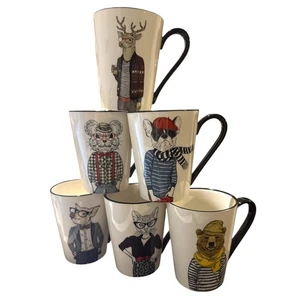 Signature Housewares Hipster Animal Stoneware Coffee Mugs - Set of 6 - Picture 1 of 9