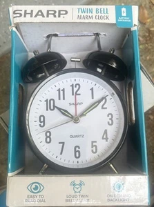 Sharp Black Twin Bell Alarm Clock for Heavy Sleepers Loud Bell Alarm NEW IN BOX - Picture 1 of 2