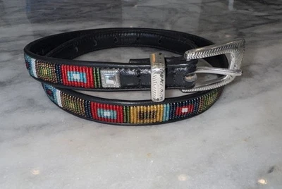 Cinturón para mujer BRIGHTON cuero negro cuentas suroeste hebilla plateada talla M/L 32 Foto 1 de 4