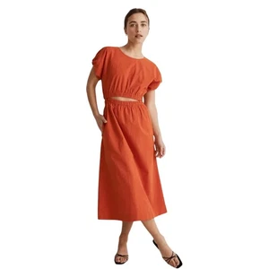 Neu mit Etikett Madewell Midikleid zum Überziehen Leinenmischung Co Ord Set gerösteter Kürbis orange XL - Bild 1 von 15