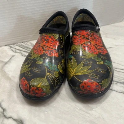 SLOGGERS Black Floral WOMEN'S - SIZE 7 - RUBBER GARDEN Shoes - MADE IN USA - Image 1 of 4