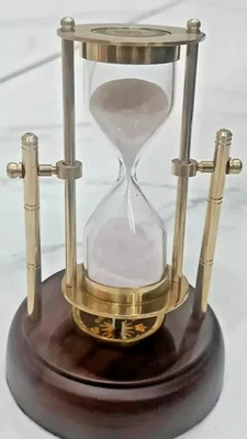 Brújula Arena Reloj de Arena Latón Temporizador Base Madera Regalo Giratorio Superior Náutico Antiguo Foto 1 de 4