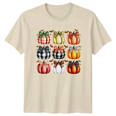 Plaid Pumpkins Halloween Autumn Holidays Mens T-Shirt Womens Tee Graphic - Image 1 of 4