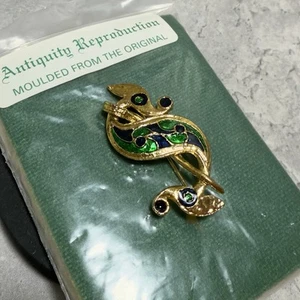 VINTAGE Medieval Dragon Brooch Gold Tone Enamel Retro Antiquity Repro Celtic - Picture 1 of 8