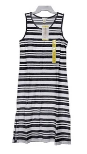 NWT MATTY M sz:S Women's Side Slit Cotton Tank Top Dress White Charcoal Stripe - Picture 1 of 8