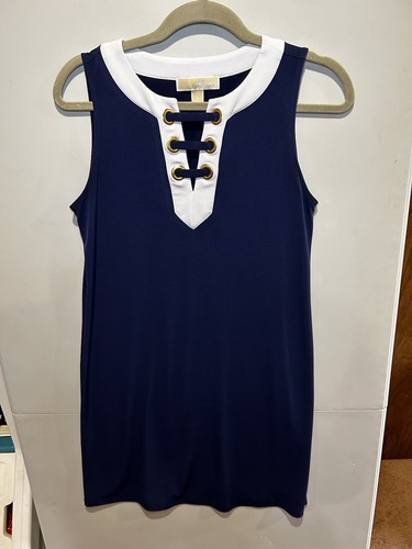 Abito Michael Kors blu navy senza maniche allungato al ginocchio da donna piccolo