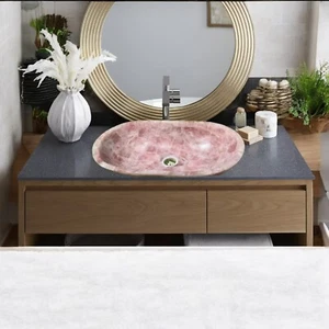 Lavabo ovale 24"x15"x6" cristallo quarzo rosa arredo design artistico ed elegante - Foto 1 di 6