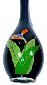 Japanese Otagiri Bud Vase "Bird of Paradise" Black Glass H19.5cm x W7cm Vintage - Picture 1 of 12