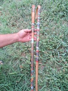 LOT 2 RARE VTG OLD GERMAN WALKING STICKS MOUNTAIN HIKING CANE LODGE CABIN DECOR - Picture 1 of 12