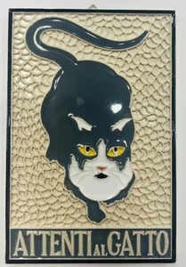 Azulejo Attenti Al Gatto / Cuidado con el gato GRIS 6x4 pulgadas. Hecho a mano en Italia - Imagen 1 de 2