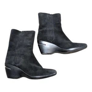 COLE HAAN Size 11B Black Suede Pull on Wedge Heel Ankle Boots - Picture 1 of 6