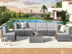 7-Pieces Patio Furniture Set Outdoor Sectional Sofa Rattan Wicker Sofa W/ Table - Picture 1 of 7
