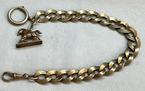 19th Antique Victorian Nickel Pocket Watch Chain with Fob Horse - Picture 1 of 7