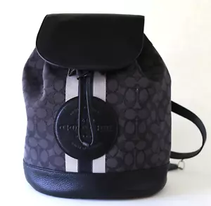 Coach Womens Dempsey Black Signature Jacquard Patch Stripe Drawstring Backpack - Picture 1 of 5