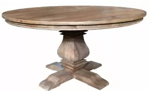 MULAN RUSTIC RECYCLED ELM ROUND PEDESTAL DINING TABLE FRENCH PROVINCIAL 150CM - Picture 1 of 5