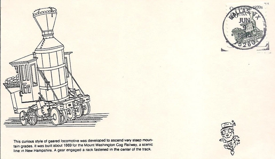 #2463 Cog Railway 20¢ Coil- FDC- Jack Hussey Cachet - benefit Chapter 56 AFDCS - Image 1 of 1