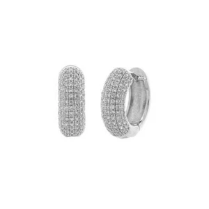 EXQUISITE 18kt White Gold Plated Pave CZ Crystals 1/2" Huggie Hoop Earrings 6087 - Picture 1 of 3