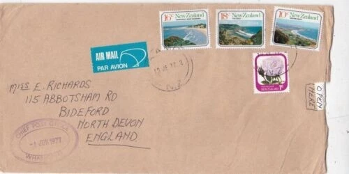 Nueva Zelanda 1977 Wangarei-Bideford Airmail Cubierta Wangerei cancelar escrito en muy buena condición Foto 1 de 1