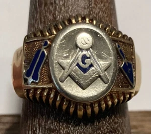 10K Yellow Gold Freemason Mens Ring Size 9.5 | 10.36g Masonic - Picture 1 of 8