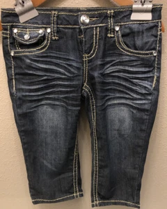 Bermuda Jean Shorts Junior Size 3 ZCO Thick Stitched Denim Bling Rhinestones - Picture 1 of 12
