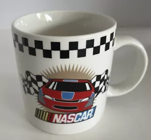 Old 2002 NASCAR Mug Red Race Car White Black Checkered Flag Coffee Mug - Picture 1 of 2