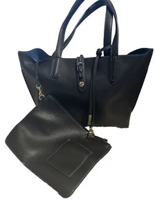 TUTILO NEW YORK Black Pebbled Faux Vegan Leather Computer Tech Tote Bag Purse - Picture 1 of 7